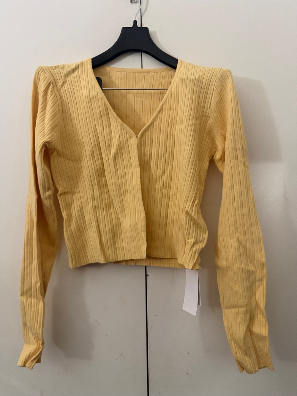 Women’s Yellow Ribbed V-Neck Cardigan